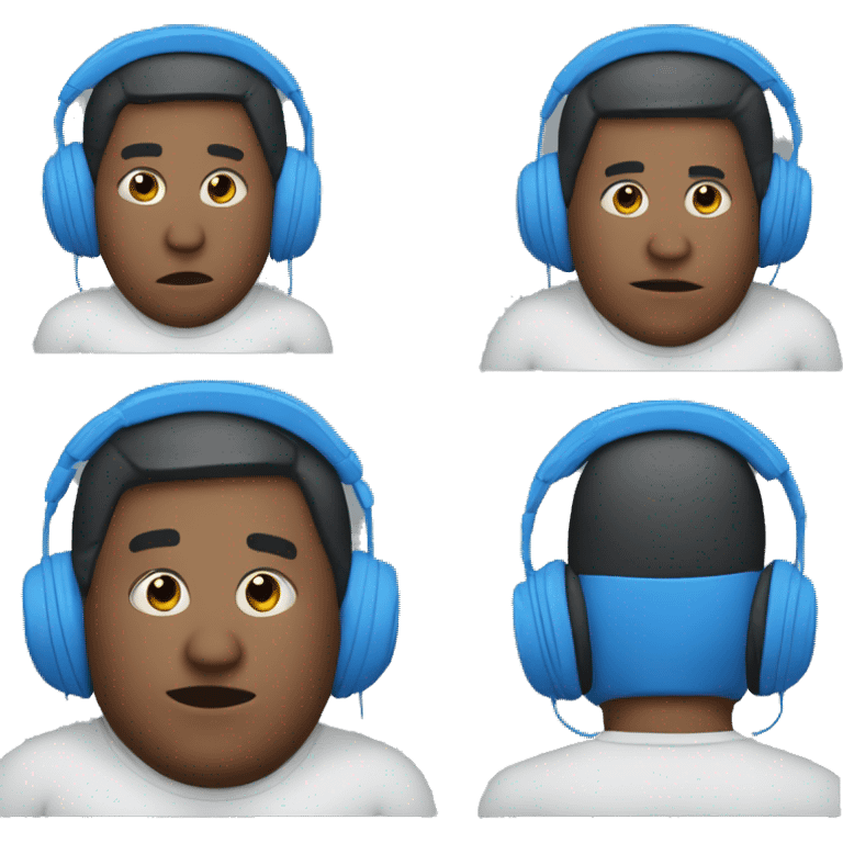 fat blue man with earphones andsrrised emoji