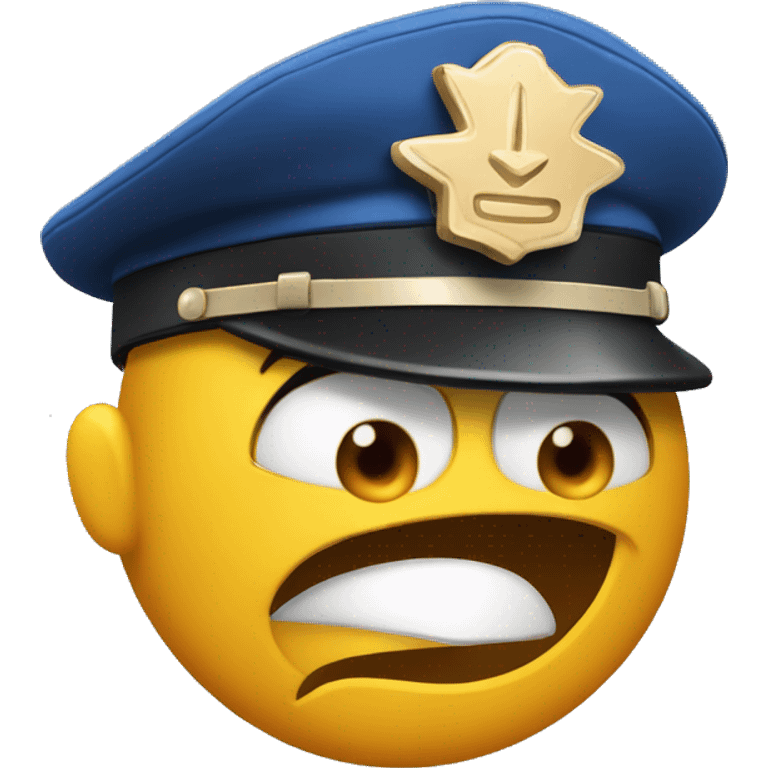 angry emoji face with policeman hat with stop hand gesture emoji