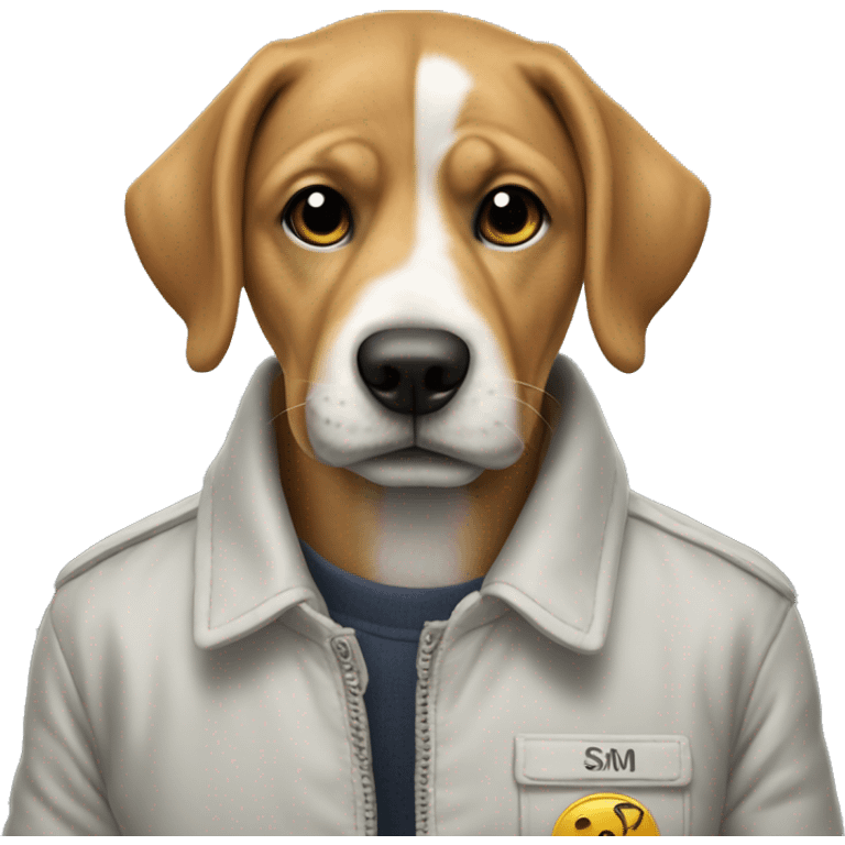 Un chien qui porte une veste et qui fume emoji