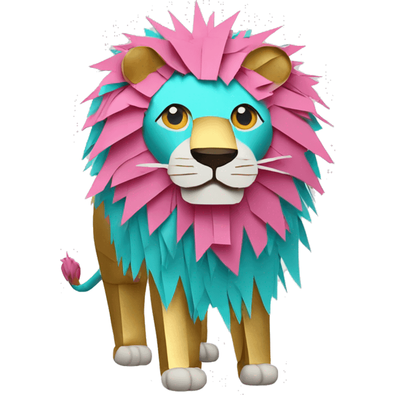 lion made of colourful cyan pink gold piñata paper strips emoji