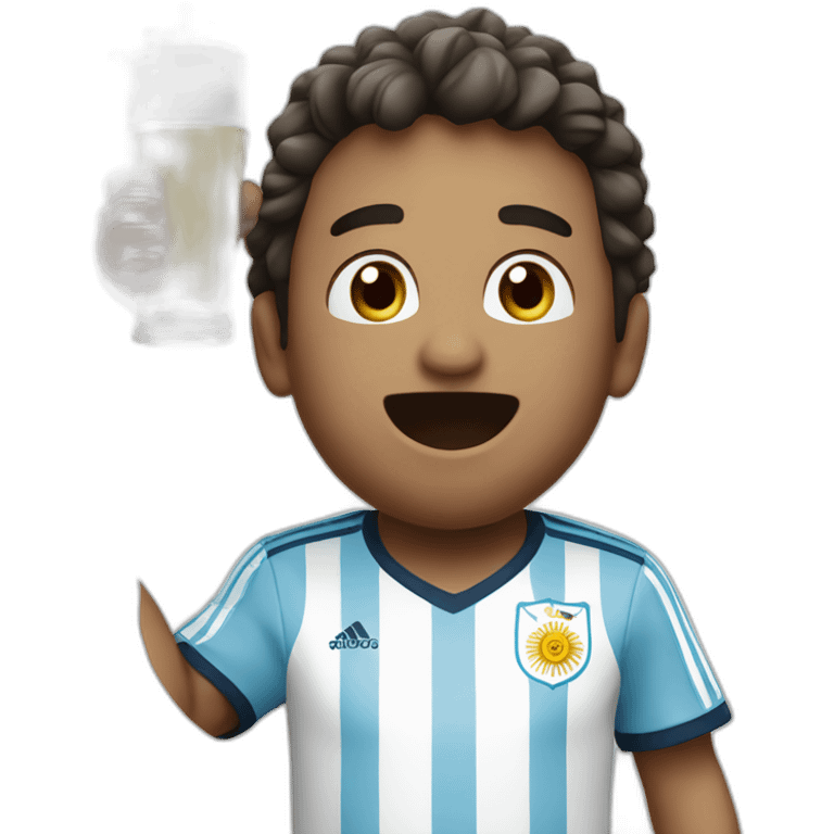 man in argentina soccer uniform standing up cheering and drinking mate emoji