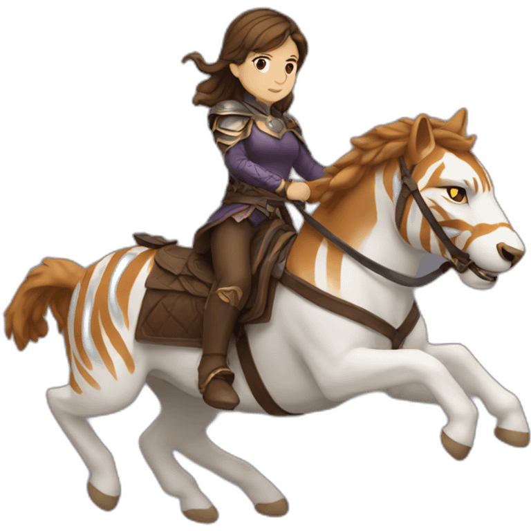 brown hair women riding Battle tigeer emoji