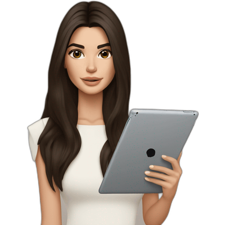 brunette Kendall Jenner with long hair holding iPad emoji