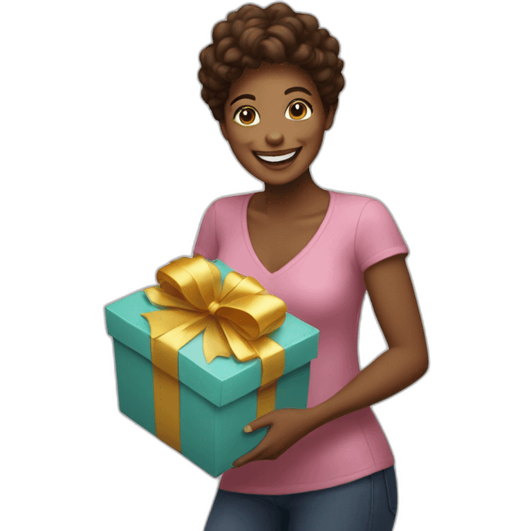 happy woman opening gift love emoji