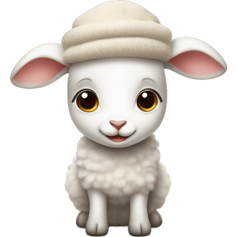 Cute baby ewe wearing rabbit hat emoji