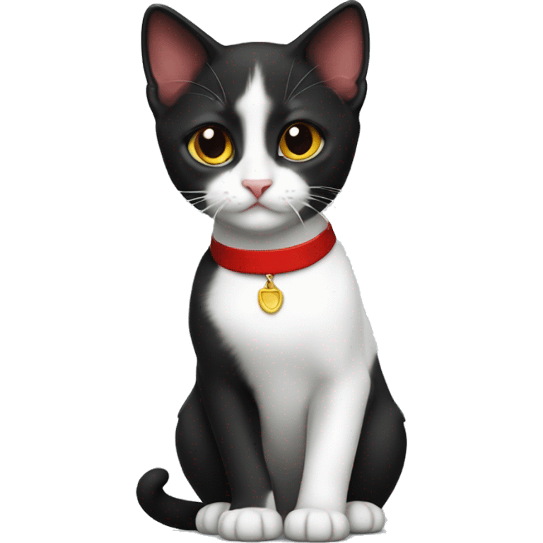 Tuxedo kitten with a red collar emoji