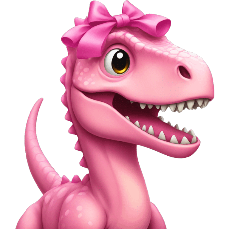 Dinosaur wearing a pretty pink bow emoji