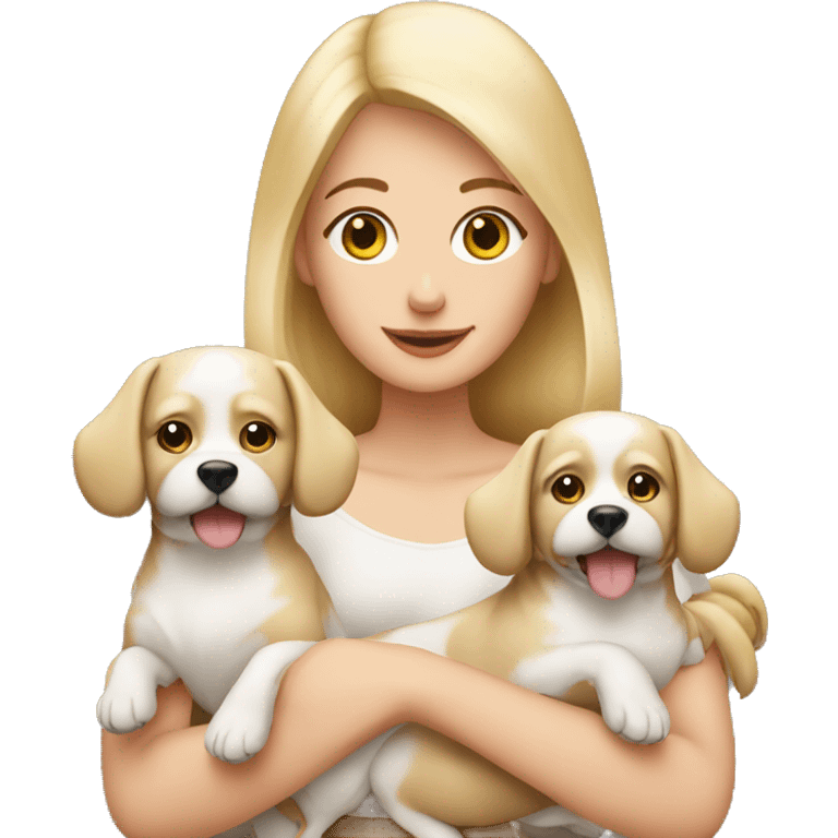 Blonde woman holding two havenese dogs emoji