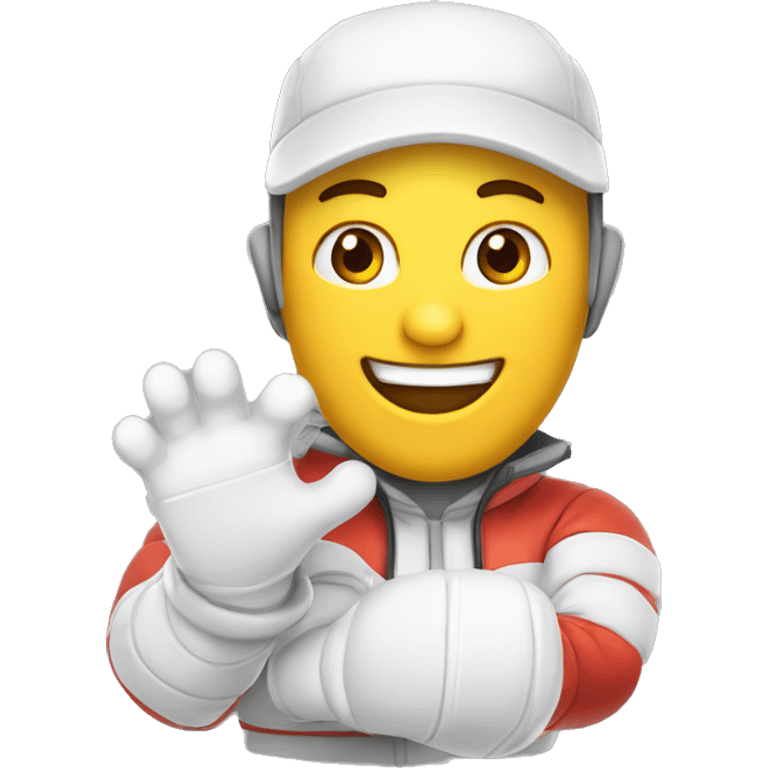 Botarga circular con sonrisa manos con guantes blancos y con piernas y tenis emoji