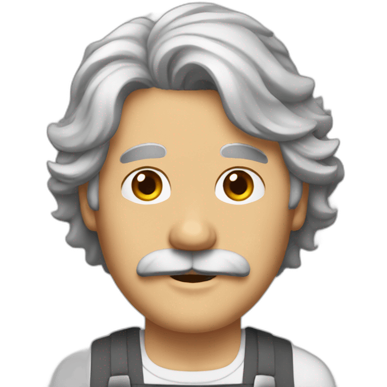 Mature man, gray shaggy hair, brown eyes, mustache, apron emoji