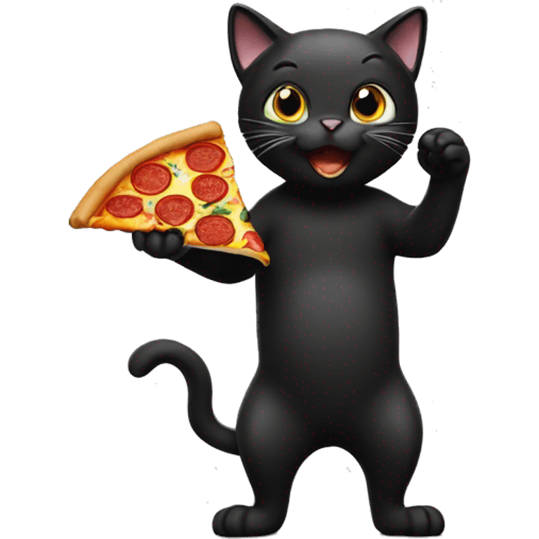 Black cat eating pizza emoji