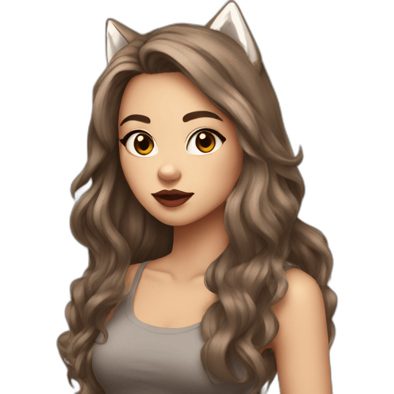  girl brown long hair lipstick wolf ears  emoji