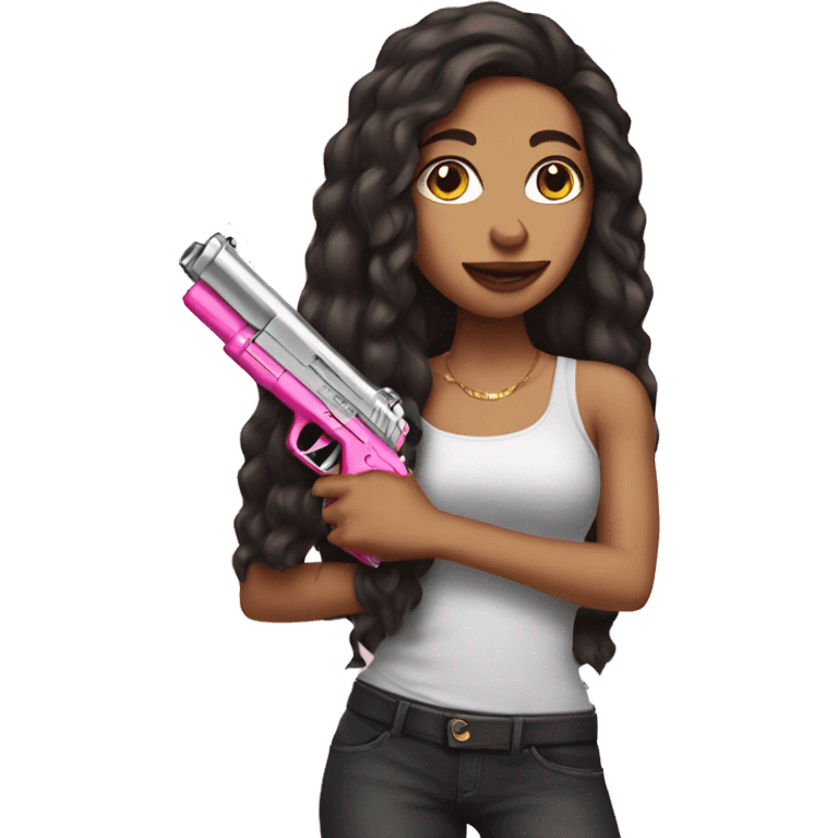 lightskin girl holding a pink gun long hair cash emoji