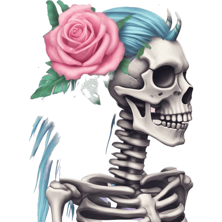 Skeleton zombie Zebra sparkling nebula zebra unicorn skeleton scars scarred broken cracked Pegasus collage roses flowers palm trees tropical  emoji