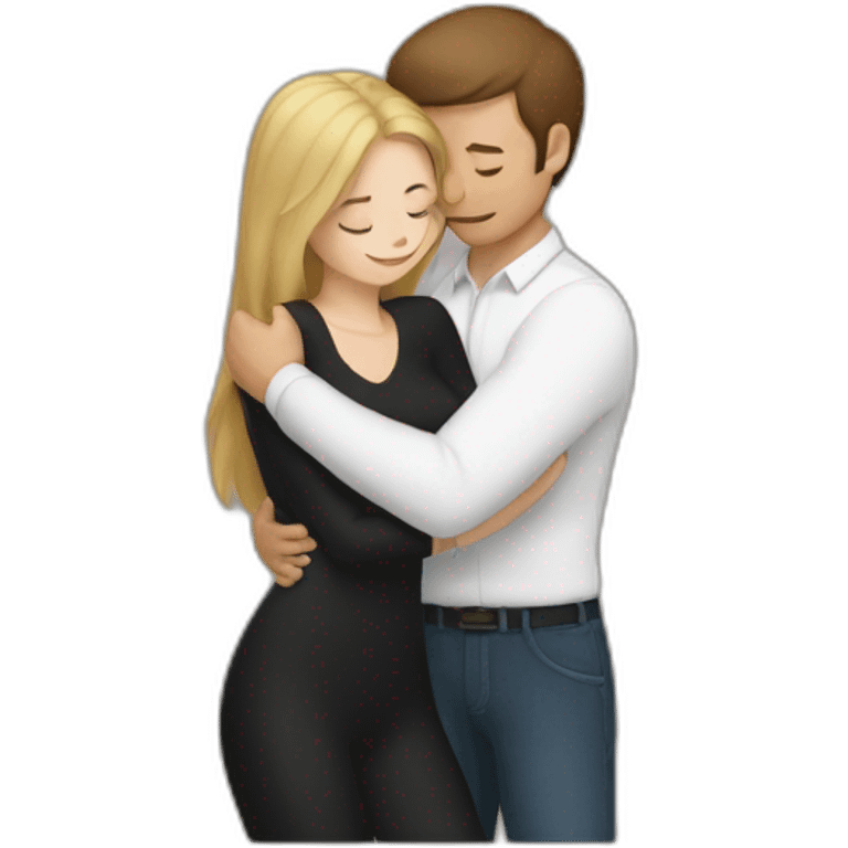 Black and white cat hug with brown hair man and blond women emoji