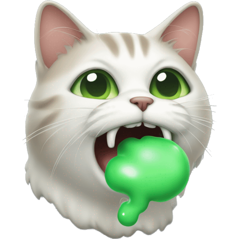 cat with bad breath, green cloud of stinky breath coming out of the mouth emoji