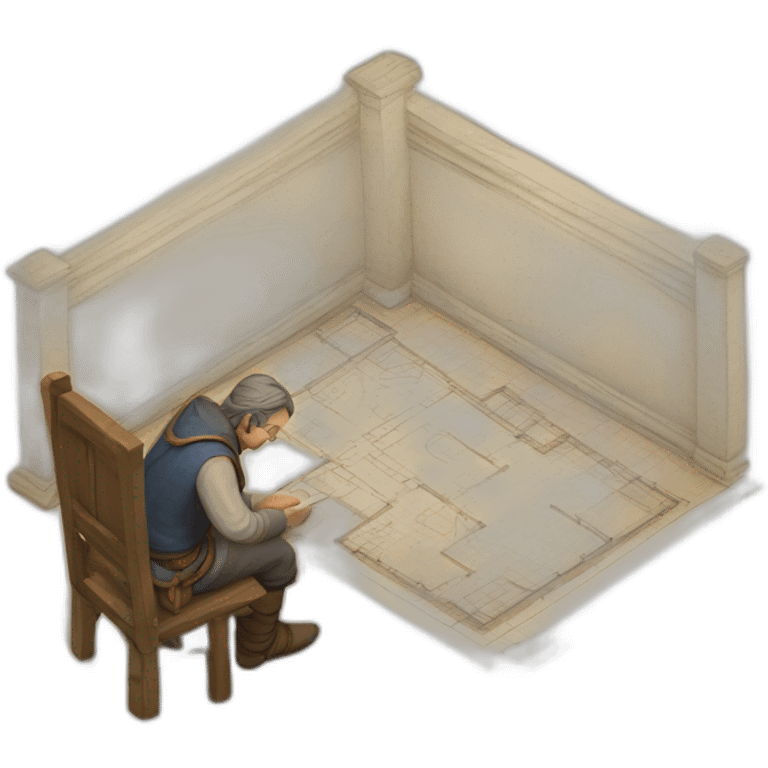 medieval architect drawing on a floor plan emoji