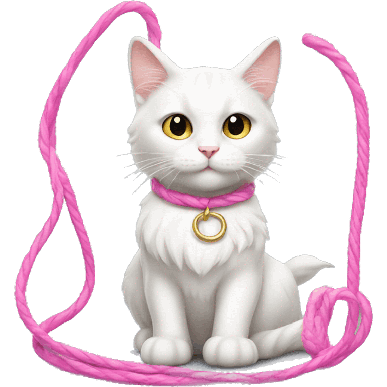 White cat with long hair and a pink lasso  emoji