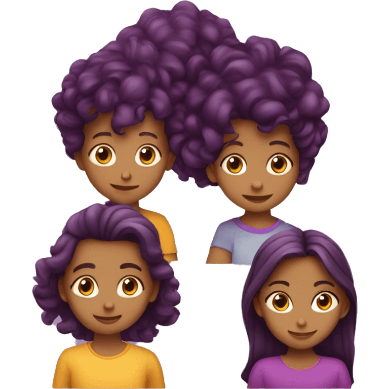  1 Niño y 5 niñas una con el pelo morado emoji