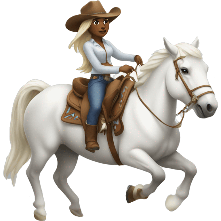 Woman with a cowboy hat riding White horse emoji