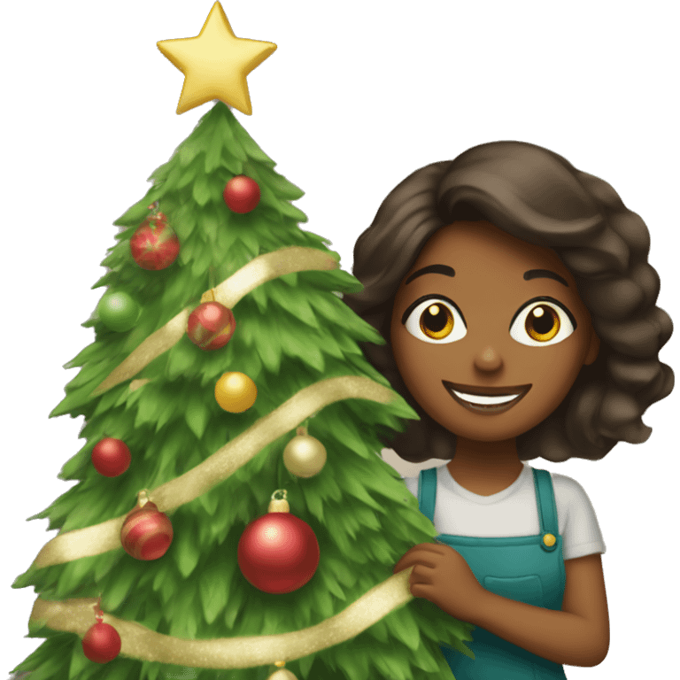 Brown Girl decorating Christmas tree emoji