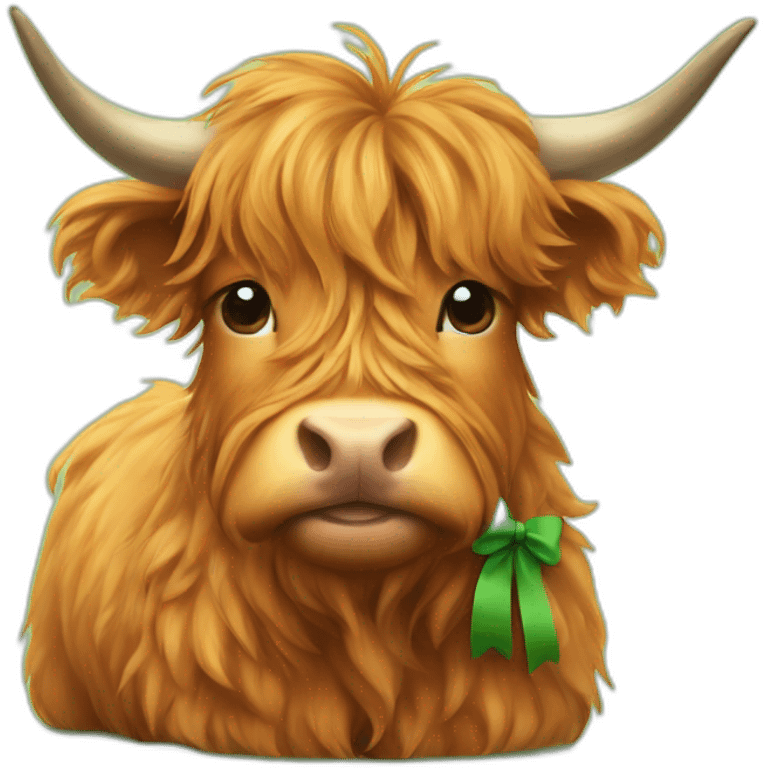 Maple the highland cow with a green bow on top of her head emoji