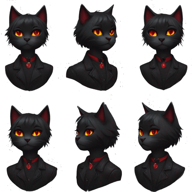 Anthro Edgy Cool Beautiful Black Cat-Fursona with Emo Hair-bangs with Red Streaks emoji