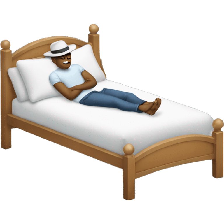 A man sleep with a hat in his bed  emoji