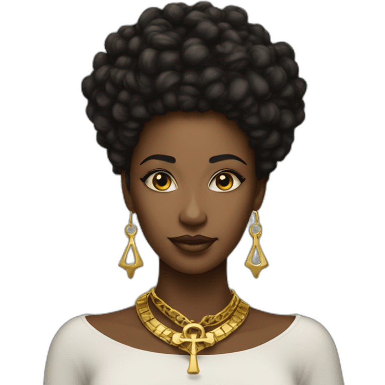 A Beautiful Black woman with gold necklace with ankh emoji