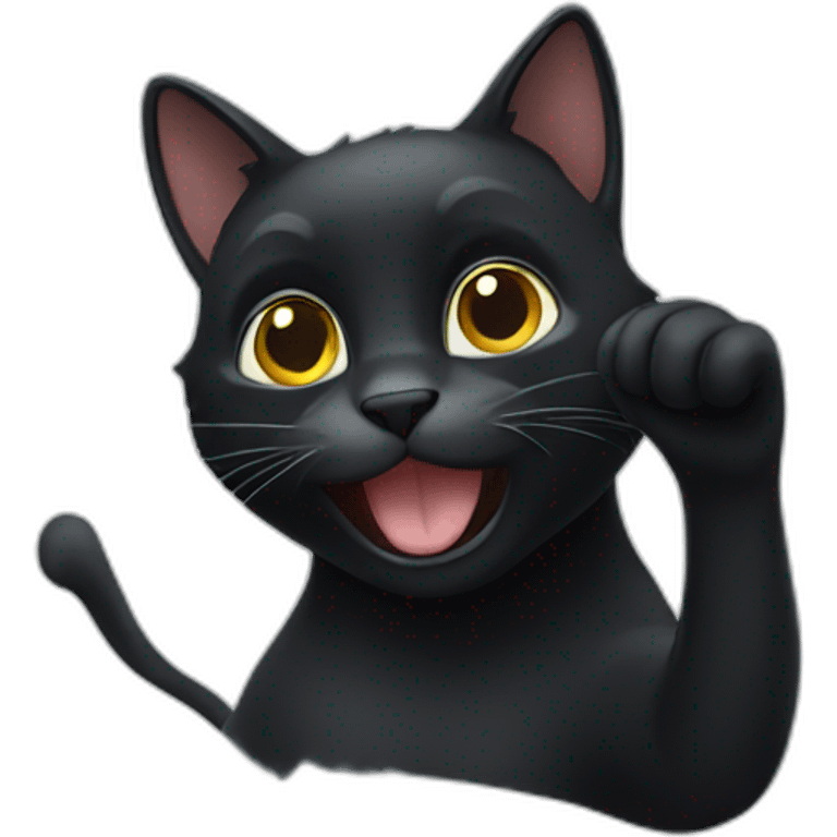 a black cat waving emoji