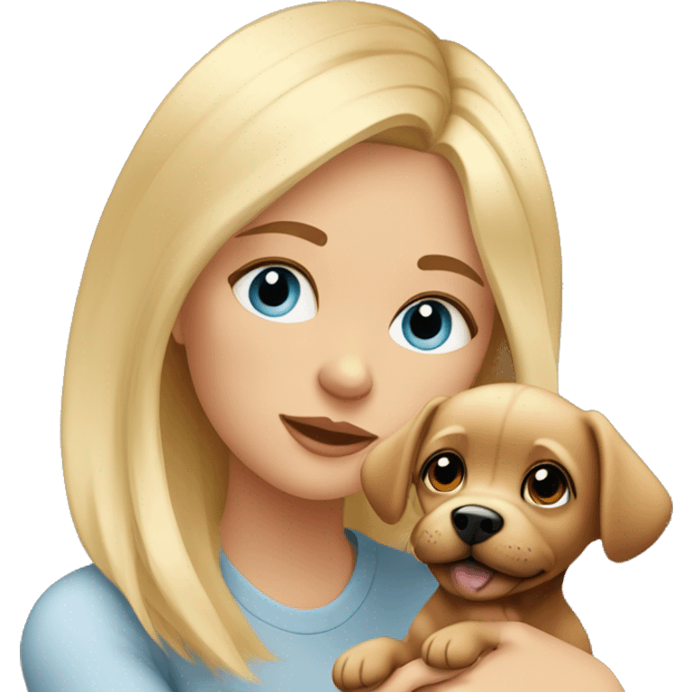 Cozy blonde hair girl with blue eyes sitting at home with her small toy terrier puppy  emoji