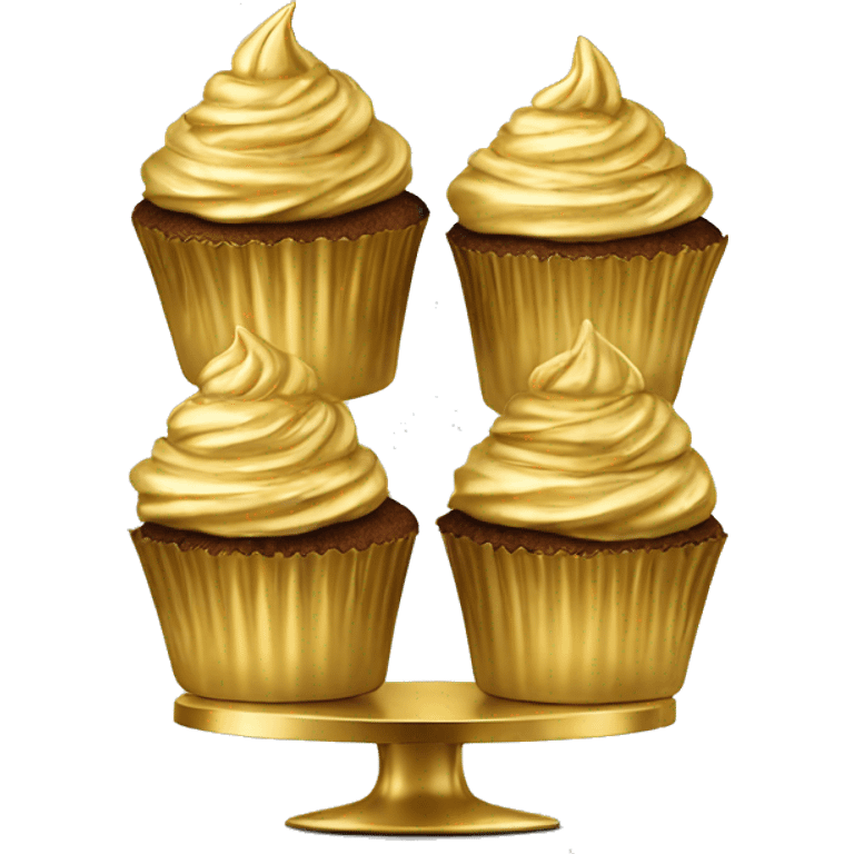 Realistic metallic gold cupcake stand isolated  emoji