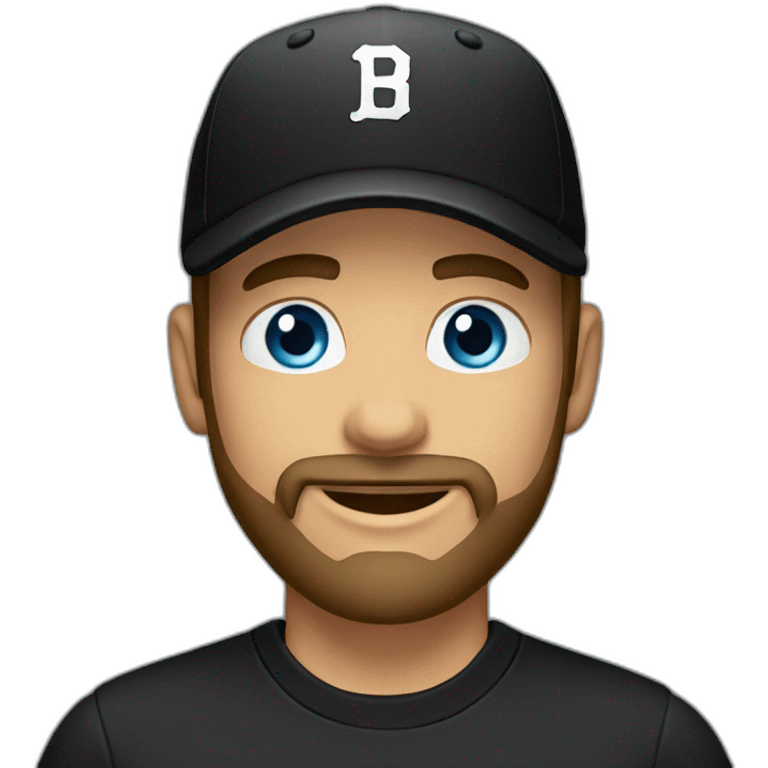 Blue eyes man with beard wearing a black t-shirt & black baseball cap  emoji