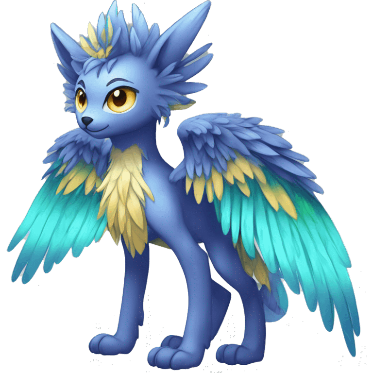 Anthro Sona Cool Edgy Cute Legendary Colorful Shy Winged Shiny Fakemon-Fantasy-Creature With Long Hair-Mane Full Body Detailed High Quality emoji