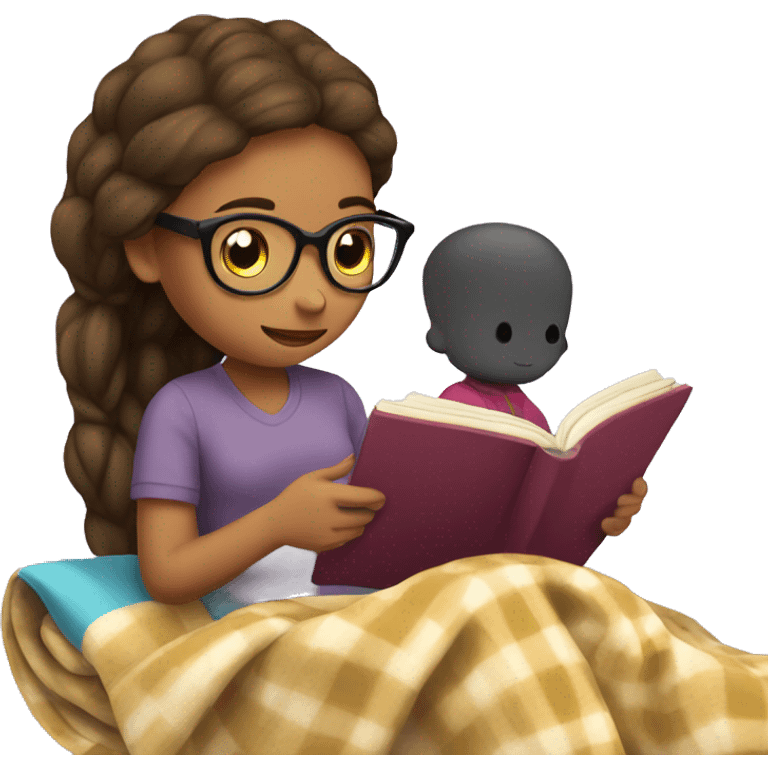 girl reading book with blanket emoji