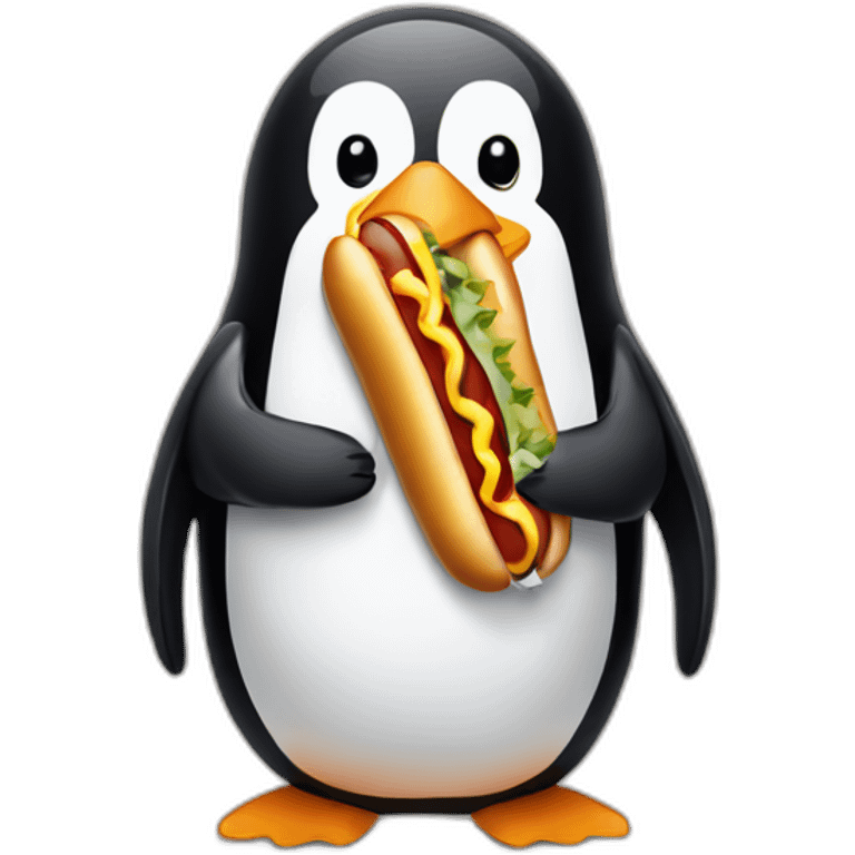 Penguin eating a hot dog emoji