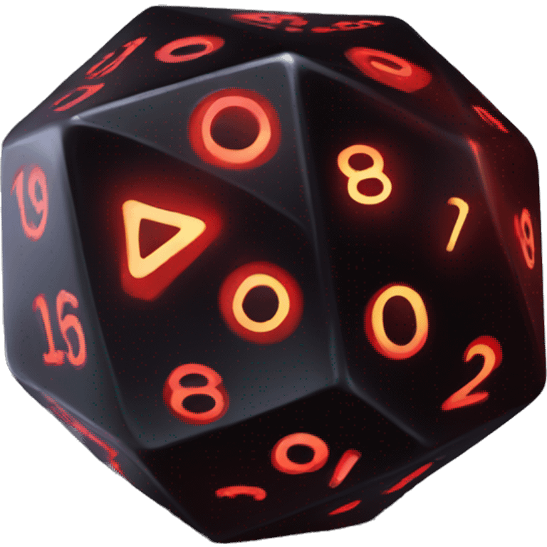 D20 dice black with red numbers glowing emoji