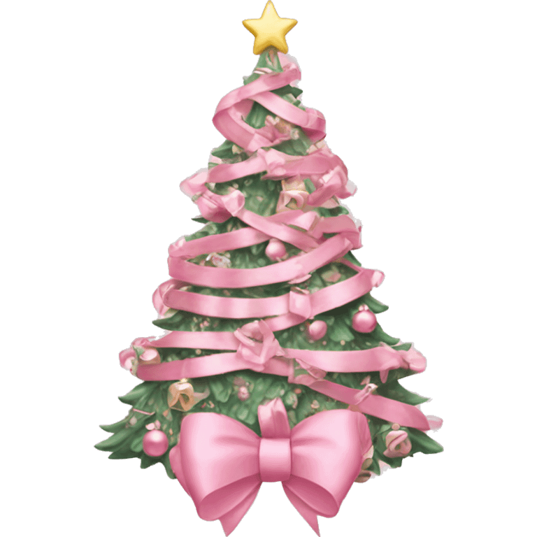 pastel pink decorated christmas tree with a pink bow and ribbons  emoji