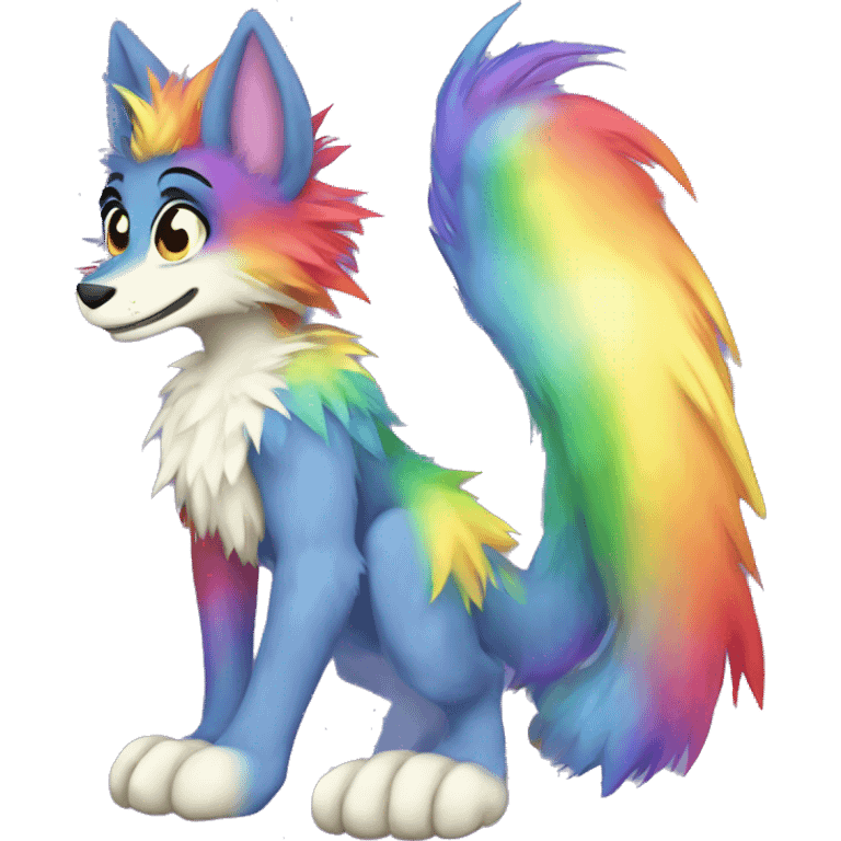 Furry, sparkle, rainbow, animal, anthro, full body, fursona, sergal emoji