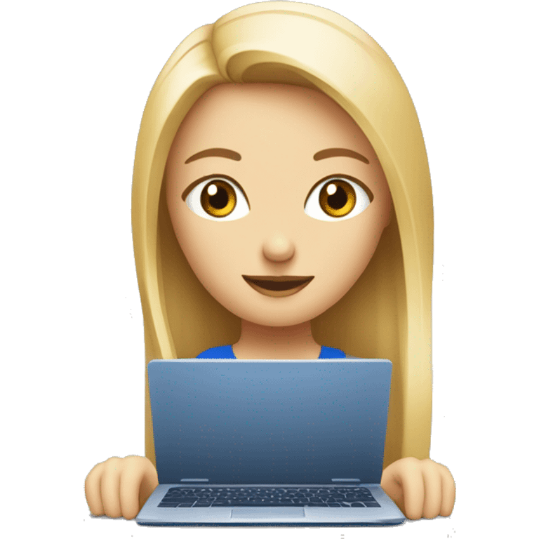 Une fille blonde aux yeux bleus derrière son ordinateur emoji