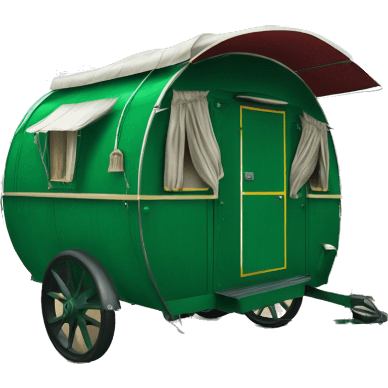 Realistic emerald green vintage round gypsy caravan wagon camper emoji