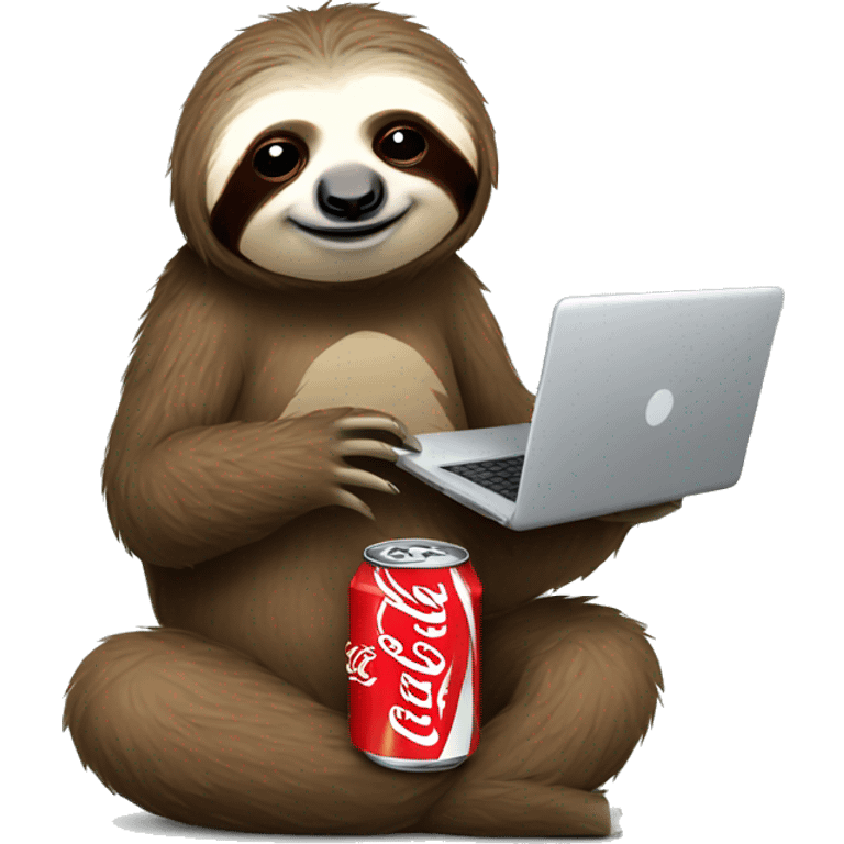 tired sloth with coca cola can and laptop emoji