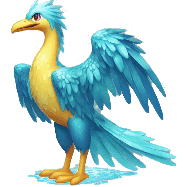 Wet dripping watery Cool Cute Fantasy legendary sea-bird water-type-Hydro-Phoenix-avian Fakemon full body emoji