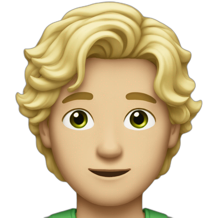 blonde twenty year old guy with side part wavy hair and green eyes emoji