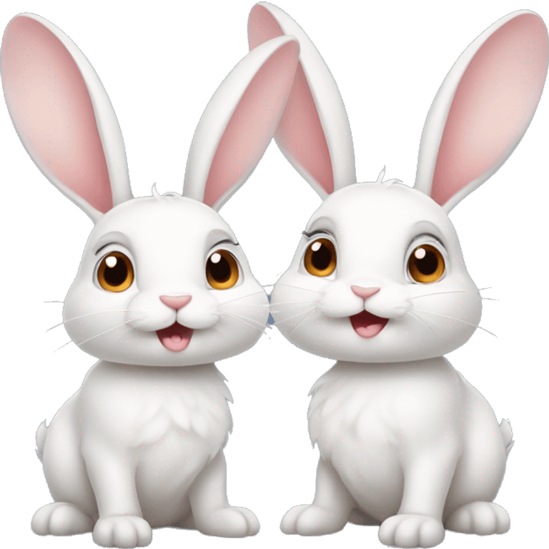 A pair of cute rabbits depicted as a couple. One rabbit is white, adorable, with a slight overbite showing its front teeth. The other rabbit has a rosy blush on its cheeks, giving it a shy and endearing appearance. emoji