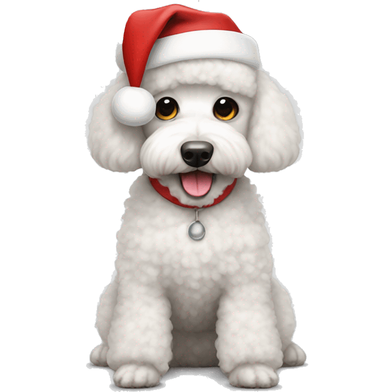 White poodle wearing Santa hat emoji