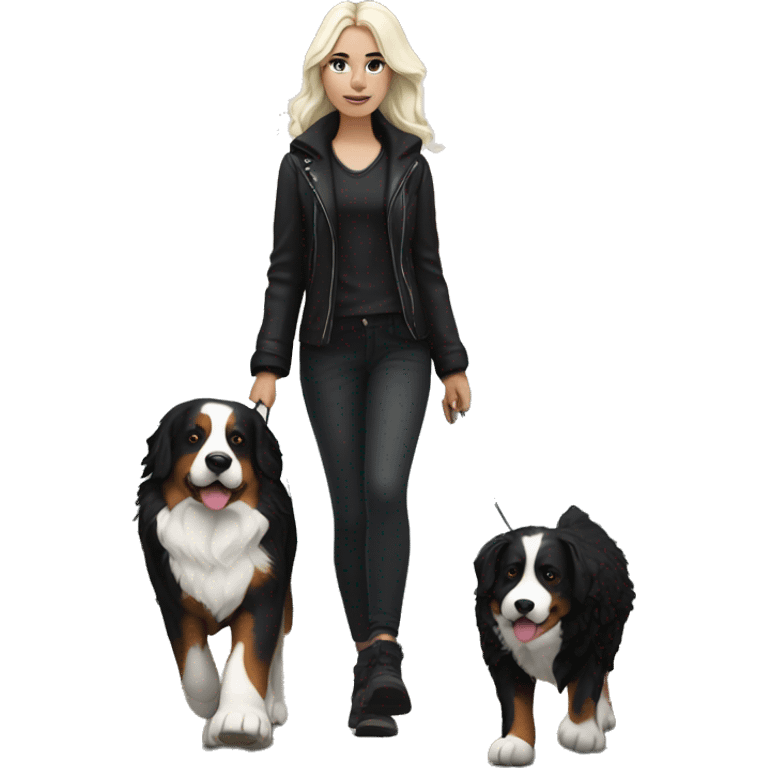 Gothic white girl walking a bernese mountain dog  emoji