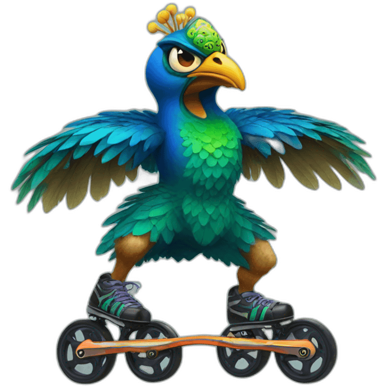 angry peacock beast on rollerblades emoji