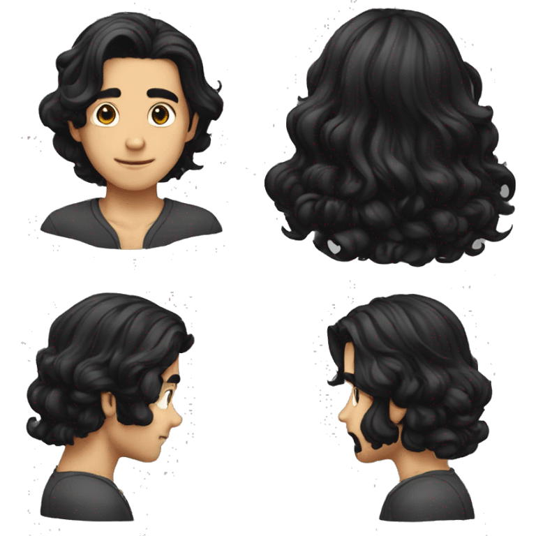 Long black hair man cute emoji