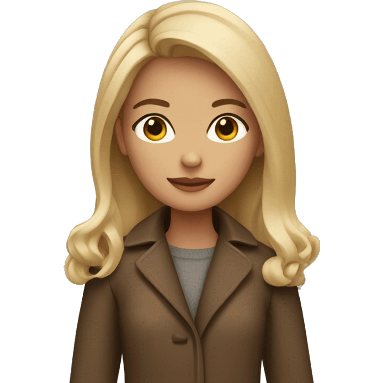 Girl with dark blond with omre light blond wearing brown coat emoji